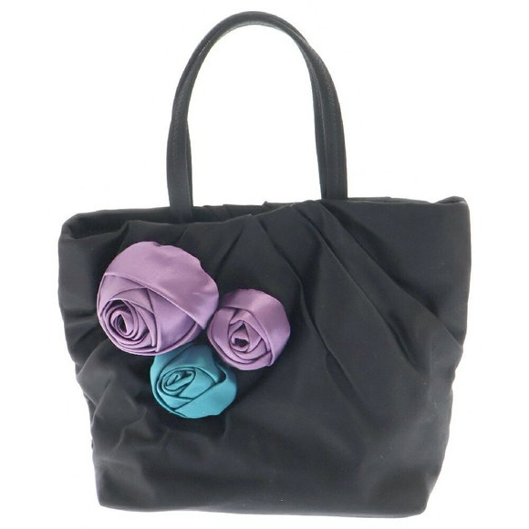Prada Motif Black Flower Silk Triangle Handbag - Picture 1 of 5
